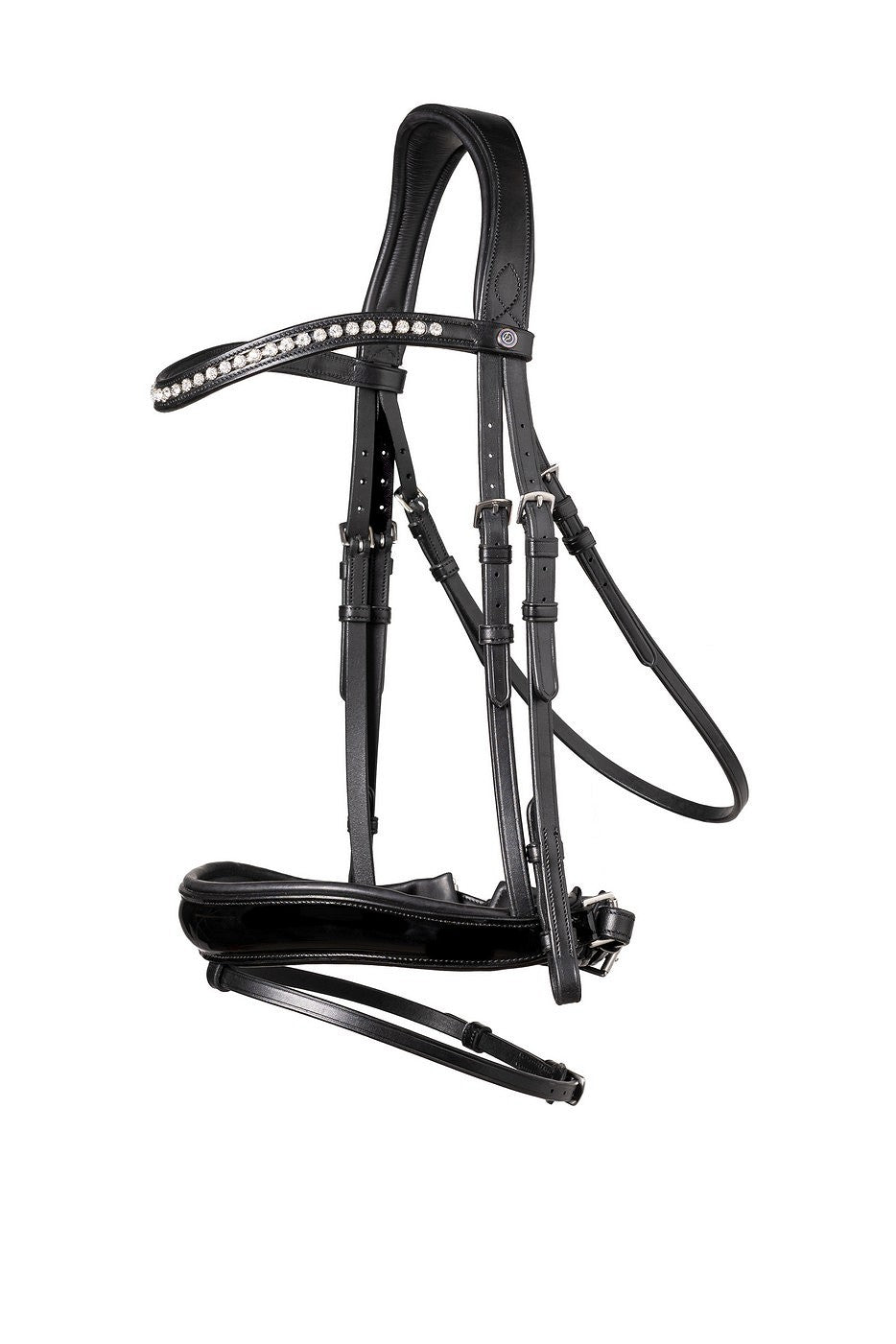 Trust Rotterdam Crank Snaffle Bridle - Black Patent on Black - Horse Bit Emporium