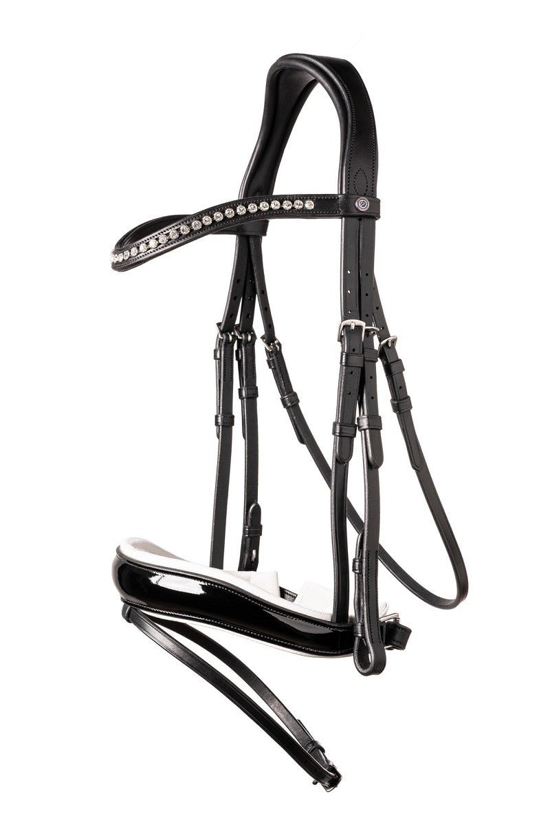 Trust Rotterdam Crank Snaffle Bridle - Black Patent on White COB - Horse Bit Emporium